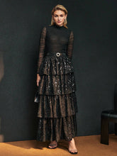 MOTF PREMIUM SEQUINS LAYERED RUFFLE HEM SKIRT